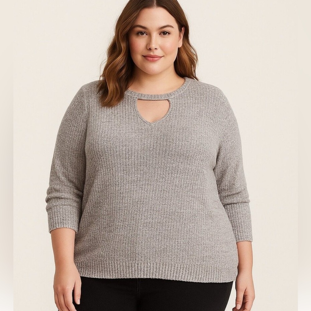 Torrid Women’s Marl Knit Keyhole Tunic Sweater Gray Size 00 or M/L